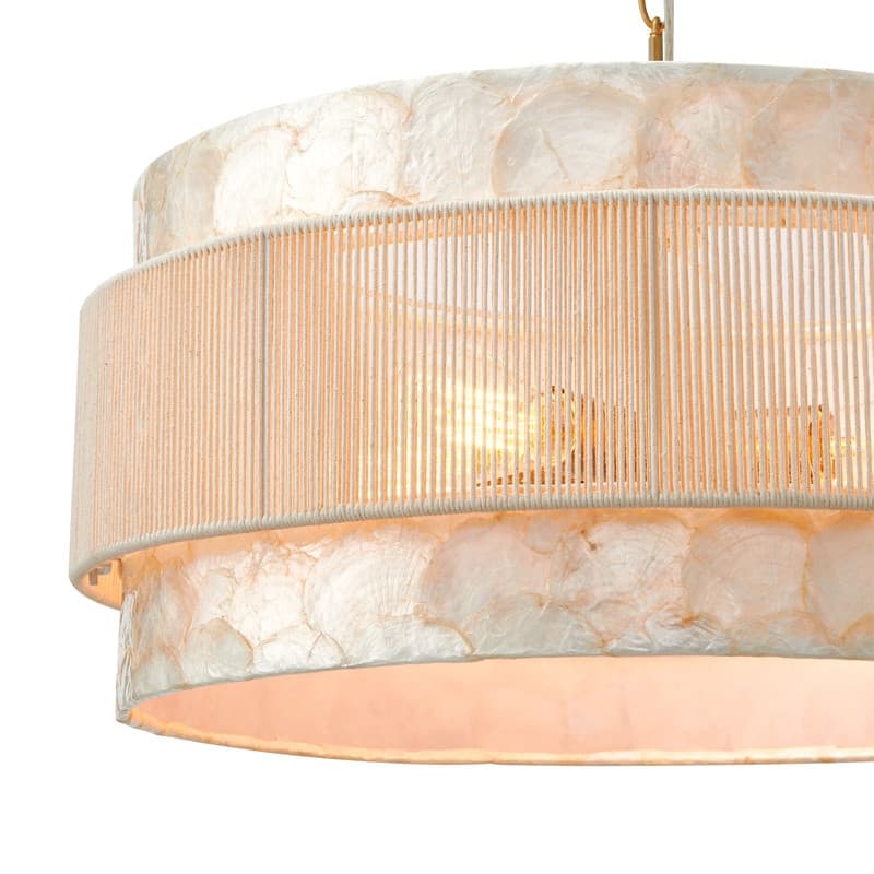KAWOTI 3-Tire Seashell Pendant Light with Cotton Rope Shade