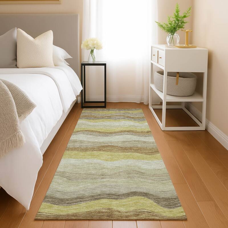 Machine Washable Indoor/ Outdoor Ombre Stripes Chantille Rug