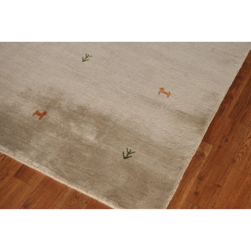 Beige Tribal Gabbeh Indian Rug Hand-Knotted Oriental Wool Carpet - 4'7" x 6'4"