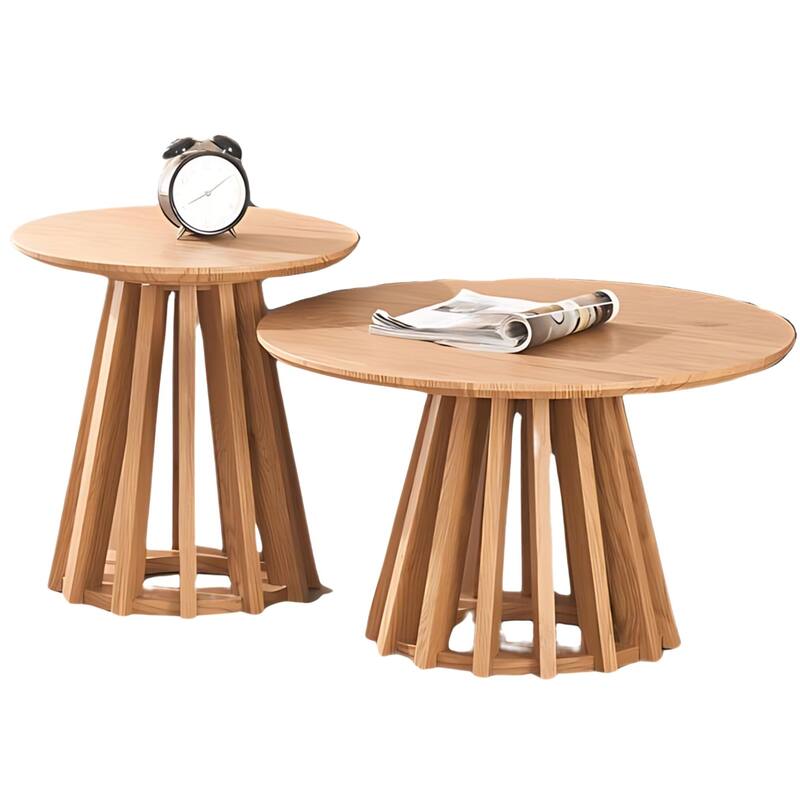 Mid-Century Round Nesting Side Coffee Table Set (Set of 2) - Blonde - 24x14 16x17