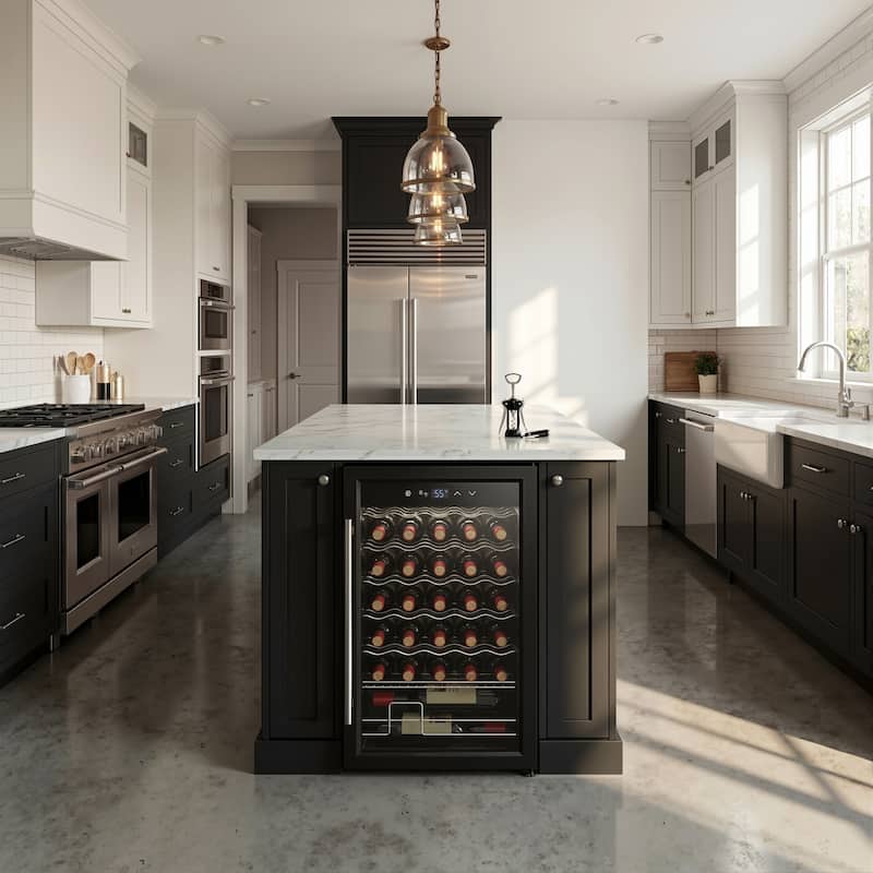 Wine Bar Cabinet with Mini Fridge Space & 34 Bottle Wine Cooler, 39" Coffee Bar Cabinet Freestanding Buffet Sideboard