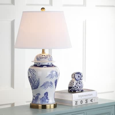 SAFAVIEH Lighting 29-inches Shanghai Blue/ White Ginger Jar (Set of 2) - 17"x17"x29.5"