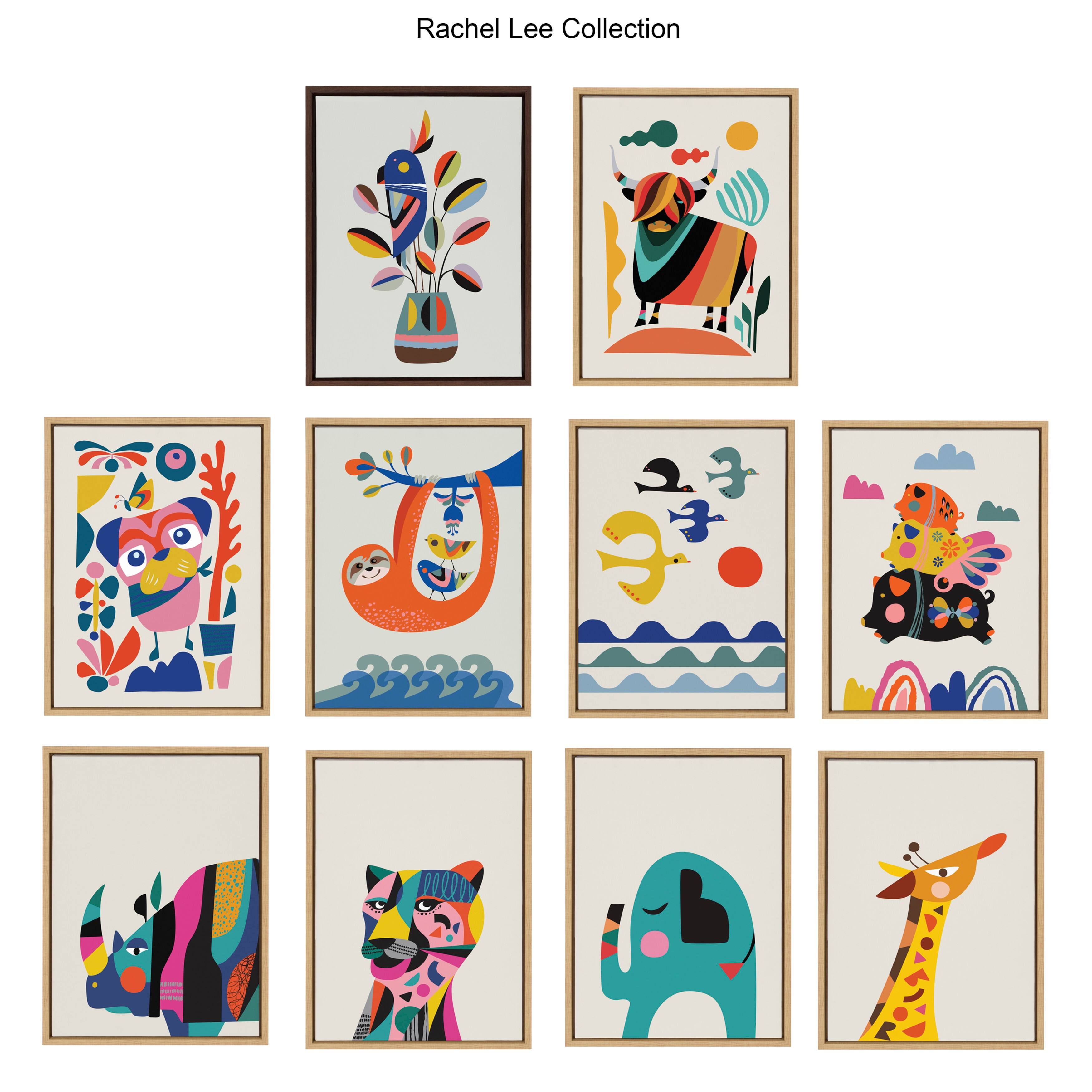 Kate and Laurel Sylvie Mid Century Modern Baby Giraffe Framed Canvas by