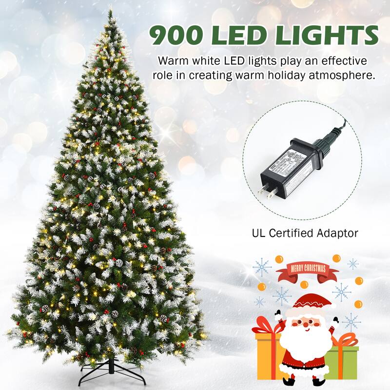 Gymax 6/7.5/9 FT Pre-lit Snow Sprayed Christmas Tree Artificial Xmas - See details