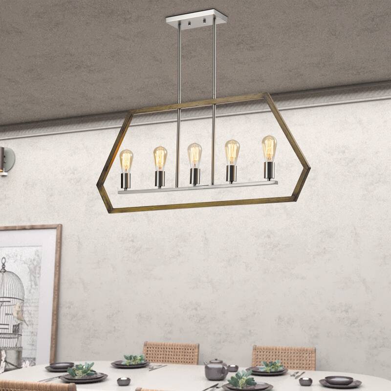 Maxax 5 - Light Kitchen Island Linear Pendant - Wood