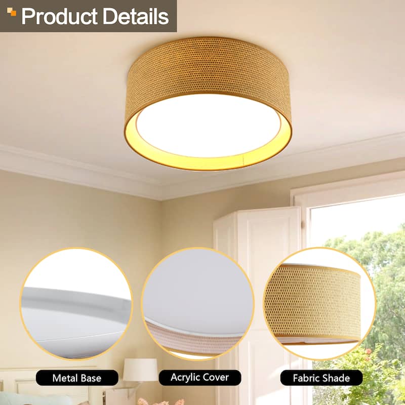 WINGBO 20 in. 5-Light Grass Cloth Flush Mount Light - N/A