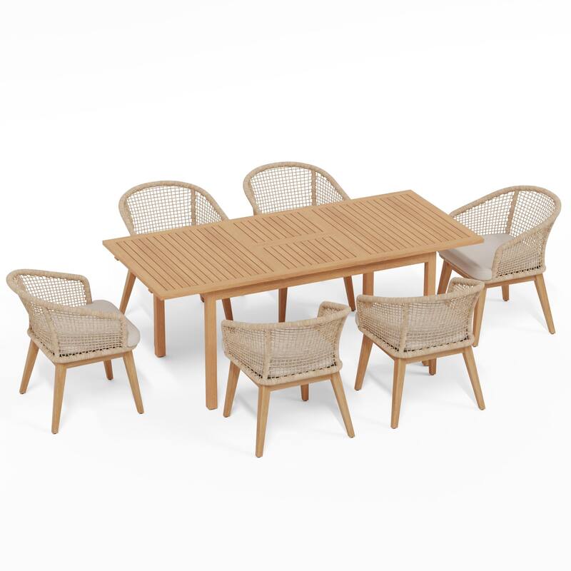 7 - Piece Outdoor Wood & Woven Rope Dining Set