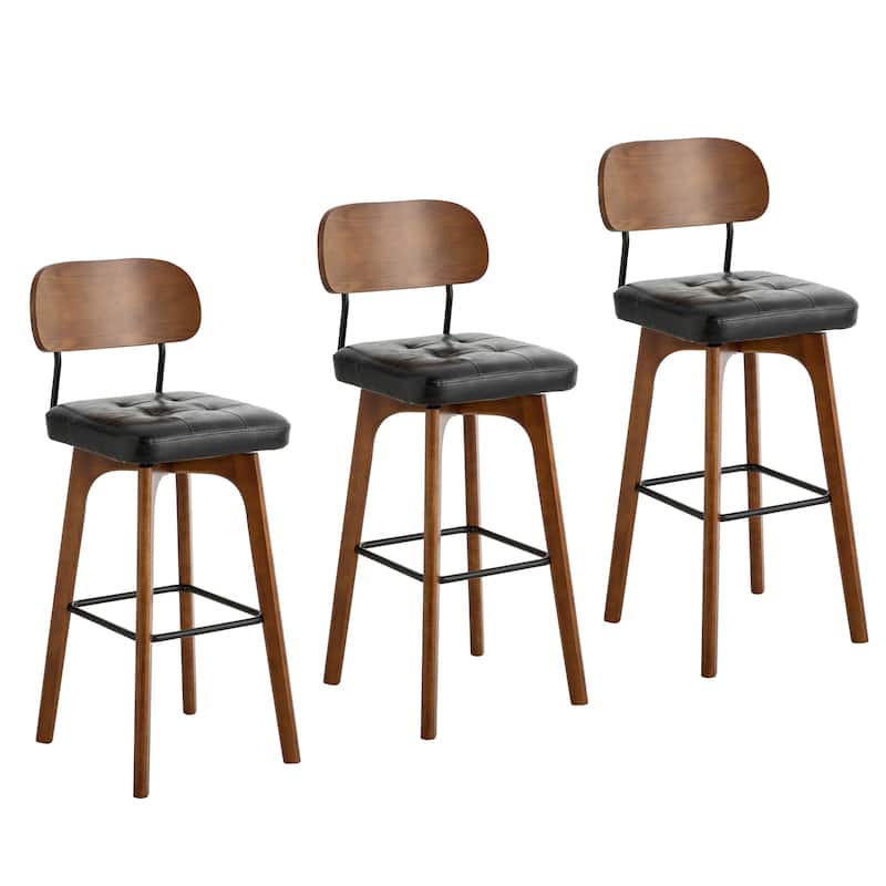 Swivel Bar Stool Set of 2/3/4 with Back Support - Black-3 - Set of 3