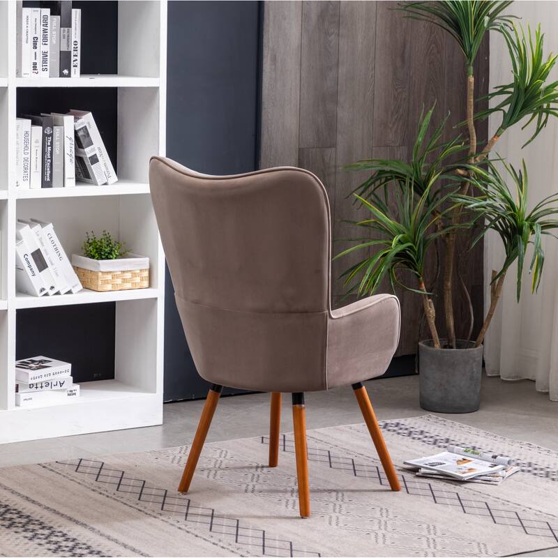 Chocolate Modern 30" Polyester Button Tufted Accent Chair with Solid Wood Frame for Living Room