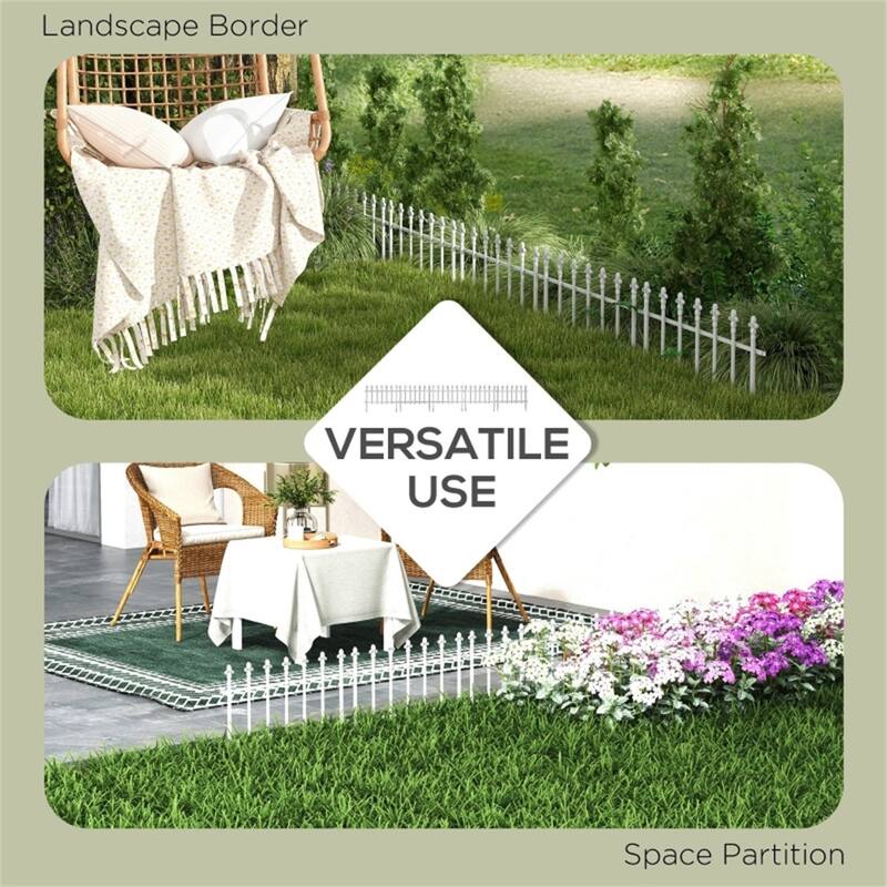 5-Piece White Steel Adjustable Angle Garden Fence Panels for Outdoor Patio Divider or Partition - 110.25" L x 17.25" H