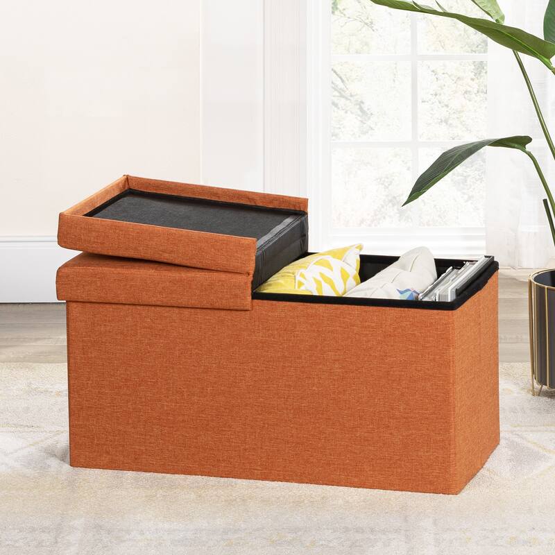 30 Inch Smart Lift Top Button Tufted Fabric Storage Ottoman by Crown Comfort