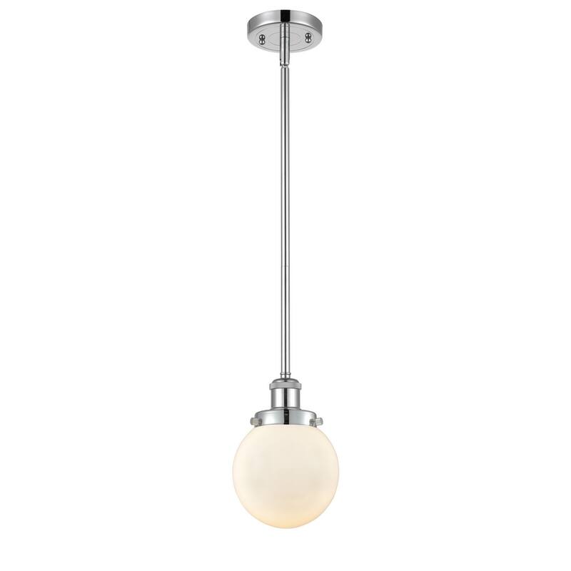 Innovations Lighting Beacon 6" Wide Mini Pendant - Rod Hung - Polished Chrome / Matte White