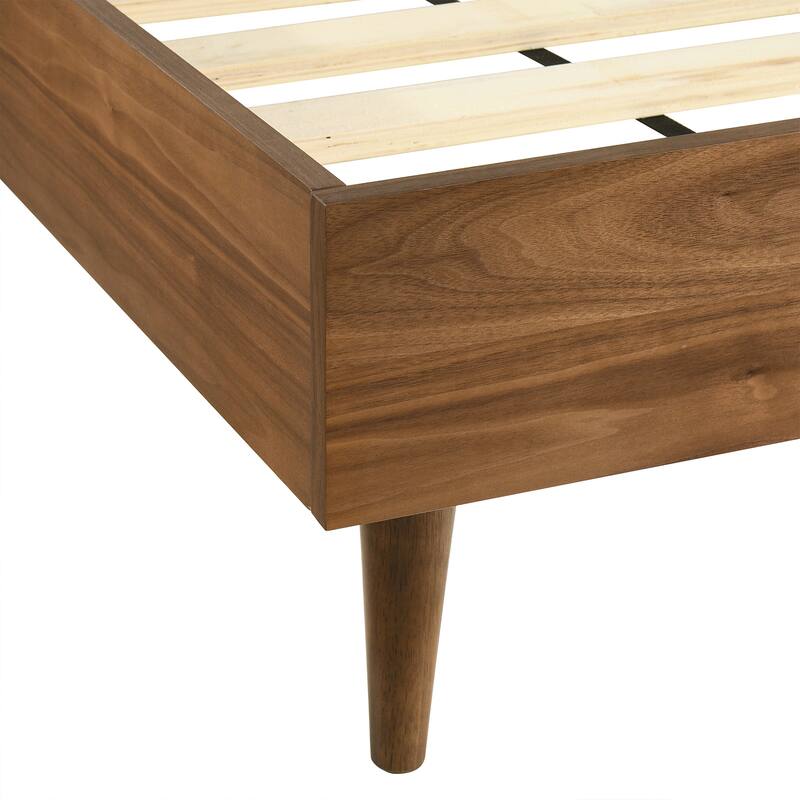 Artemio Black or Walnut Wood Queen Platform Bed Frame with Grey Upholstered Headboard