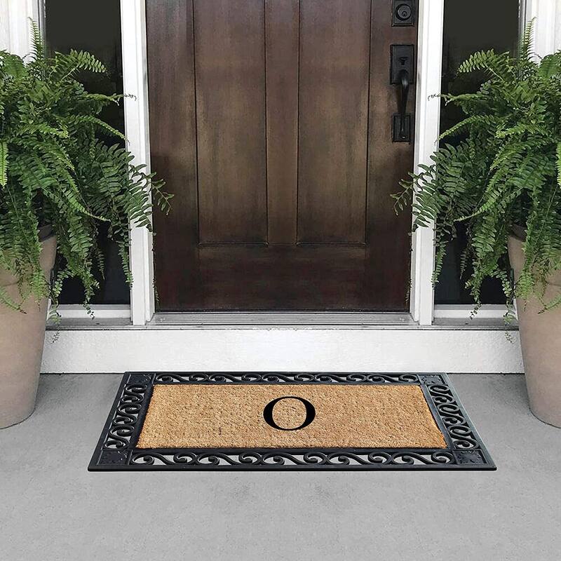 A1HC Rubber and Coir Maple Leaf, Heavy Weight Durable Monogrammed Doormat, 23"X38" Black