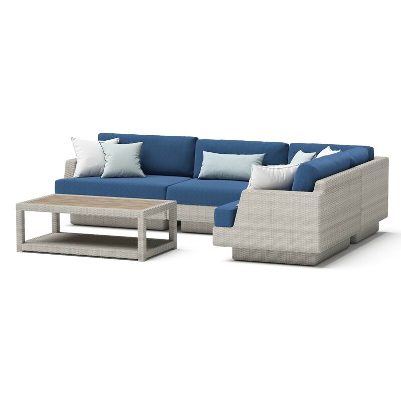 Portofino Comfort 18 Piece Sunbrella Outdoor Patio Sectional Seating & Dining Set with Umbrella