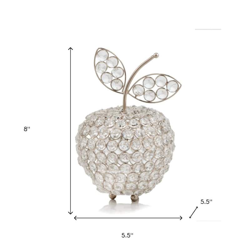 HomeRoots 8" Silver and Faux Crystal Decorative Apple Tabletop Sculpture - 5.5' X '8' X '5.5