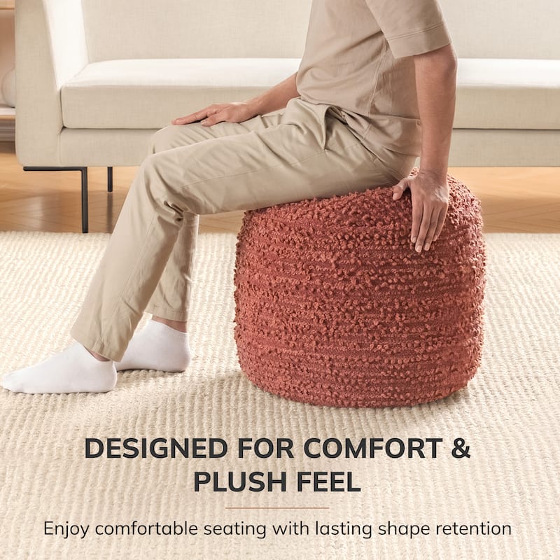 Jani 22-inch Terracotta Pouf - Handcrafted Handmade Round Ottoman for Seating, Footrest, Home Decor for Living Room, Bedroom