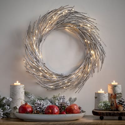 Elise Warm White LED Pre-lit 24-inch Christmas Wreath by Christopher Knight Home - Snowy