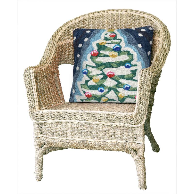 Liora Manne Frontporch Xmas Tree Indoor/Outdoor Pillow Midnight 18" Square