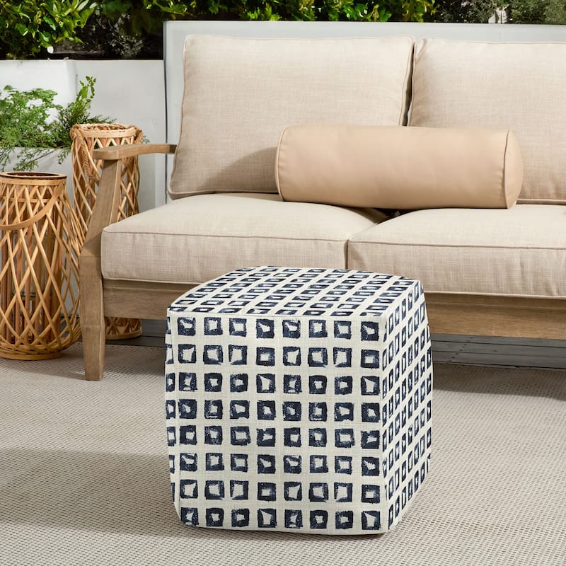 Sorra Home Sunbrella Outdoor Square Bean Pouf - Kindle Indigo - Large