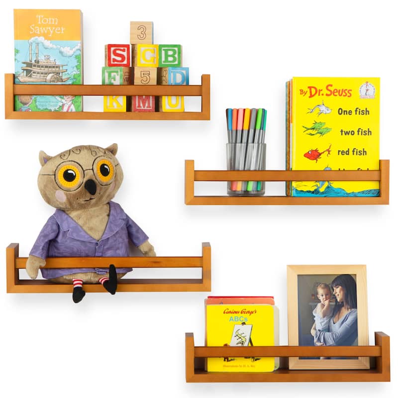 Wallniture Utah Wood Wall Shelves for Book and Toy Storage (Set of 4)