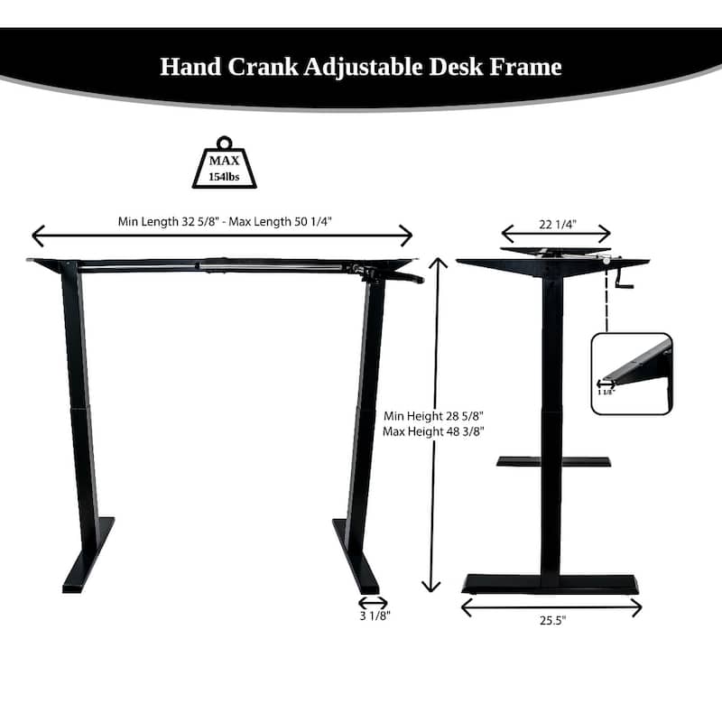 Canary Products White Height Adjustable Crank Desk Frame, Tabletop Not Included, 48.56 Inch Max Height