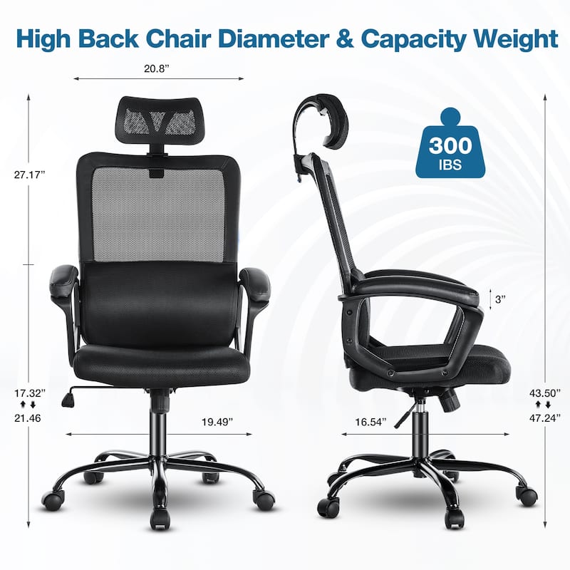 Ergonomic Home Office Desk Chair, Computer Chair with Lumbar Support Executive Task Armrests Chair