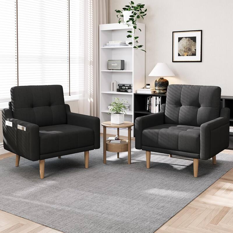 Mid Century Modern Accent Chair,Upholstered Armchair,Comfy Reading Chair with Wood Legs,Fabric Single Sofa Chair