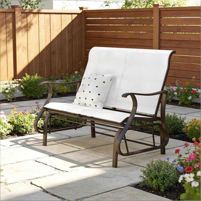 GDFStudio - Johansson Outdoor Glider Bench with Smooth Two-Person Relaxation Comfort - Glider Bench - Cream White