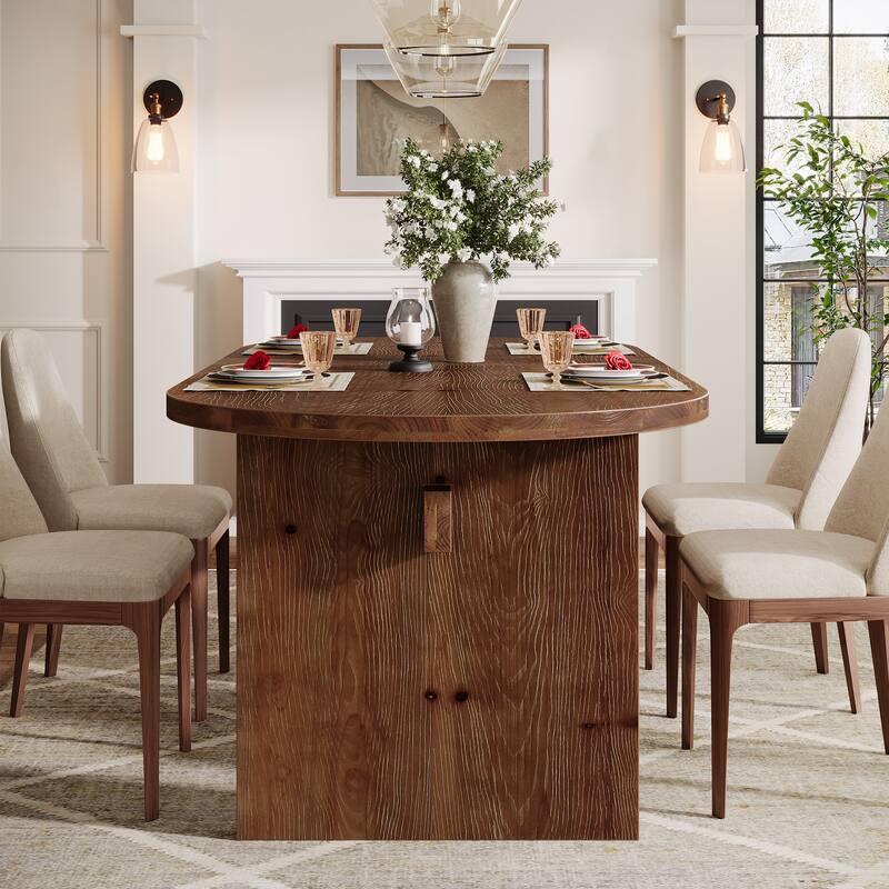 55" Rustic Oval Wood Dining Table for 6, Farmhouse Kitchen Table