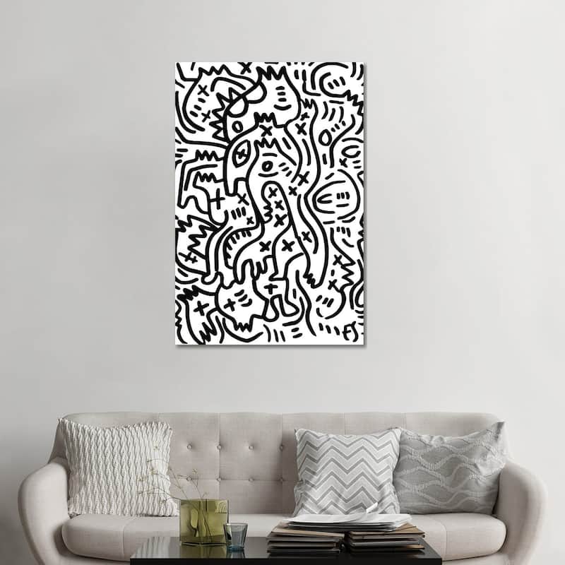 iCanvas "Black And White Graffiti Creatures" by Emmanuel Signorino Canvas Print - 48x32x1.5