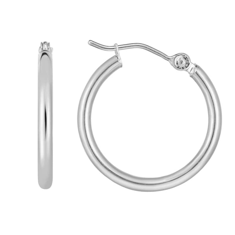 Curata 14k White Gold 2x20mm Shiny Super Lite Tube Earrings