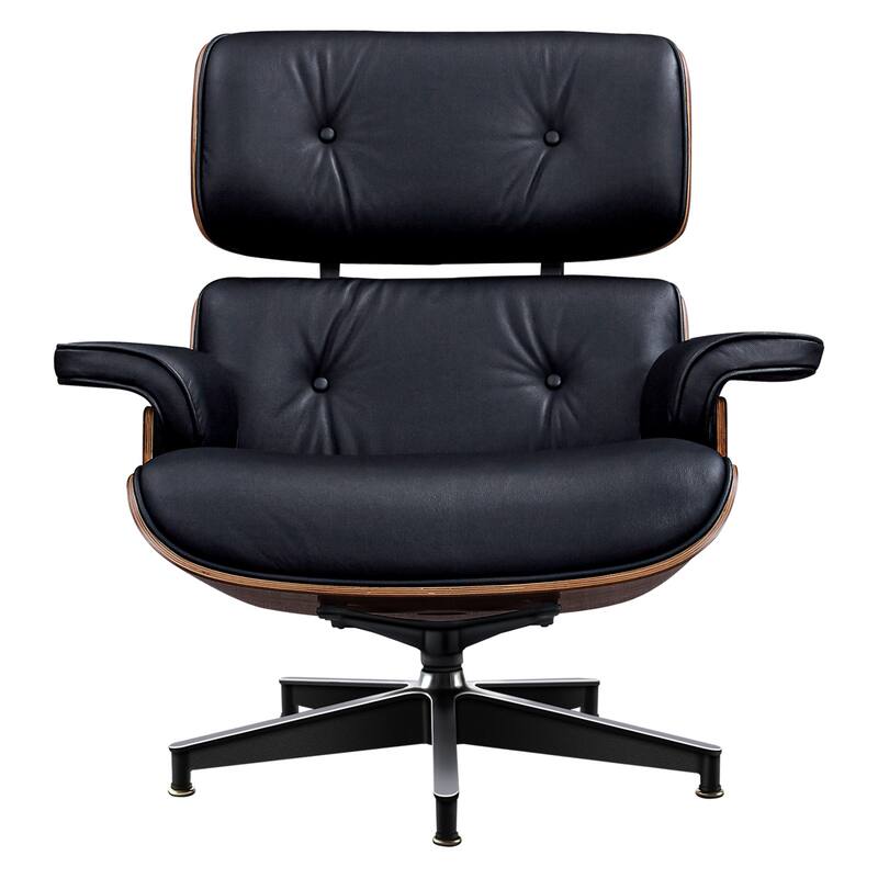 HomeRoots 28" Black and Rosewood Tufted Genuine Leather Lounge Chair With Ottoman - 28.30 in. x 29.00 in. x 20.50 in.