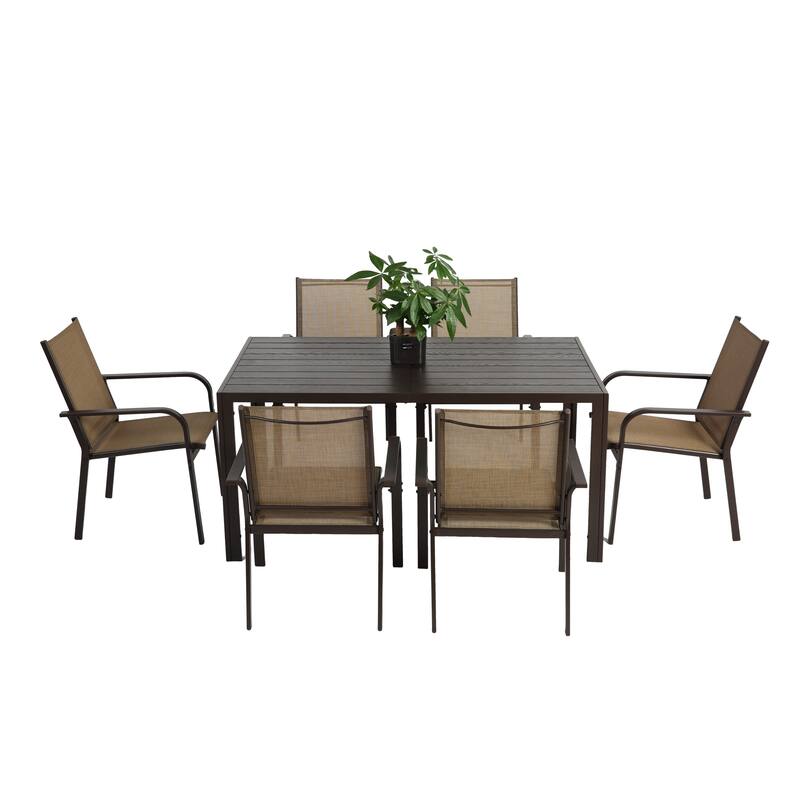 Patio Set with Rectangular Table & 6 Stackable Textilene Chairs, 7 Pcs