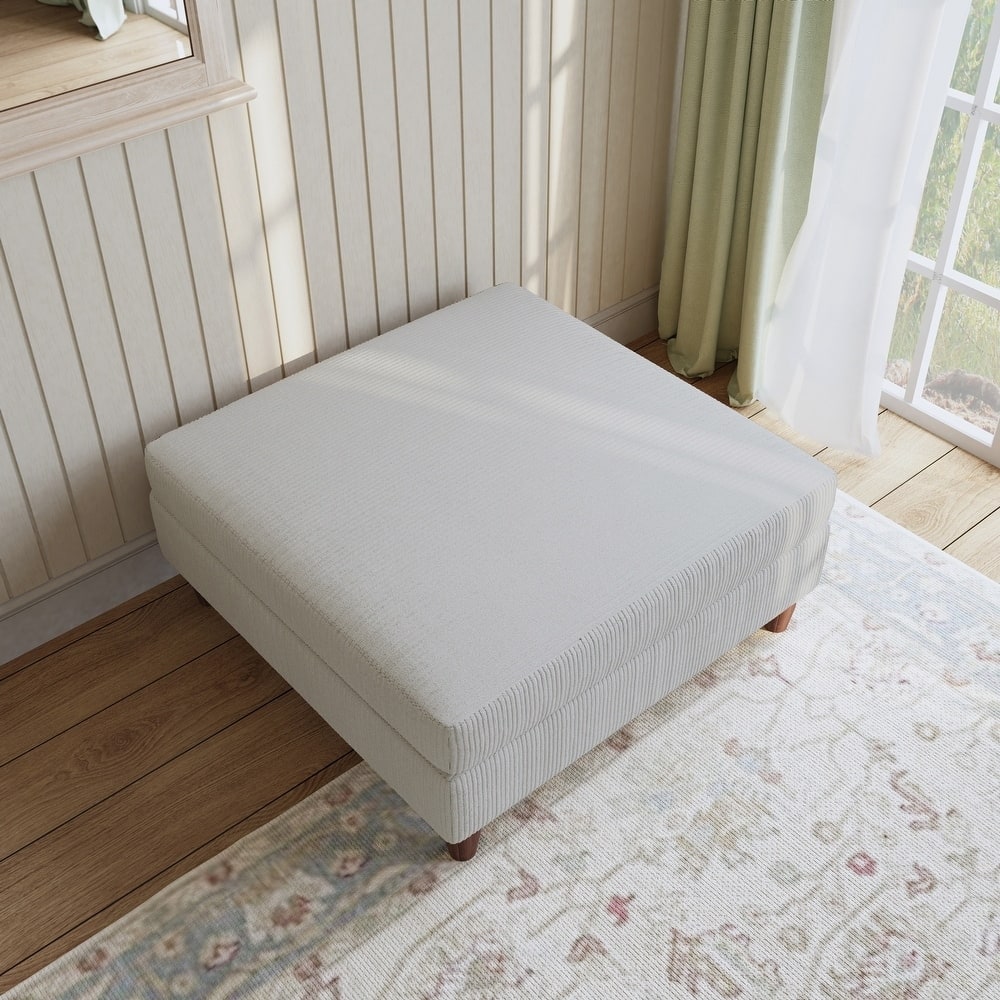 Modern Square Corduroy Upholstered Ottoman With Wood Leg