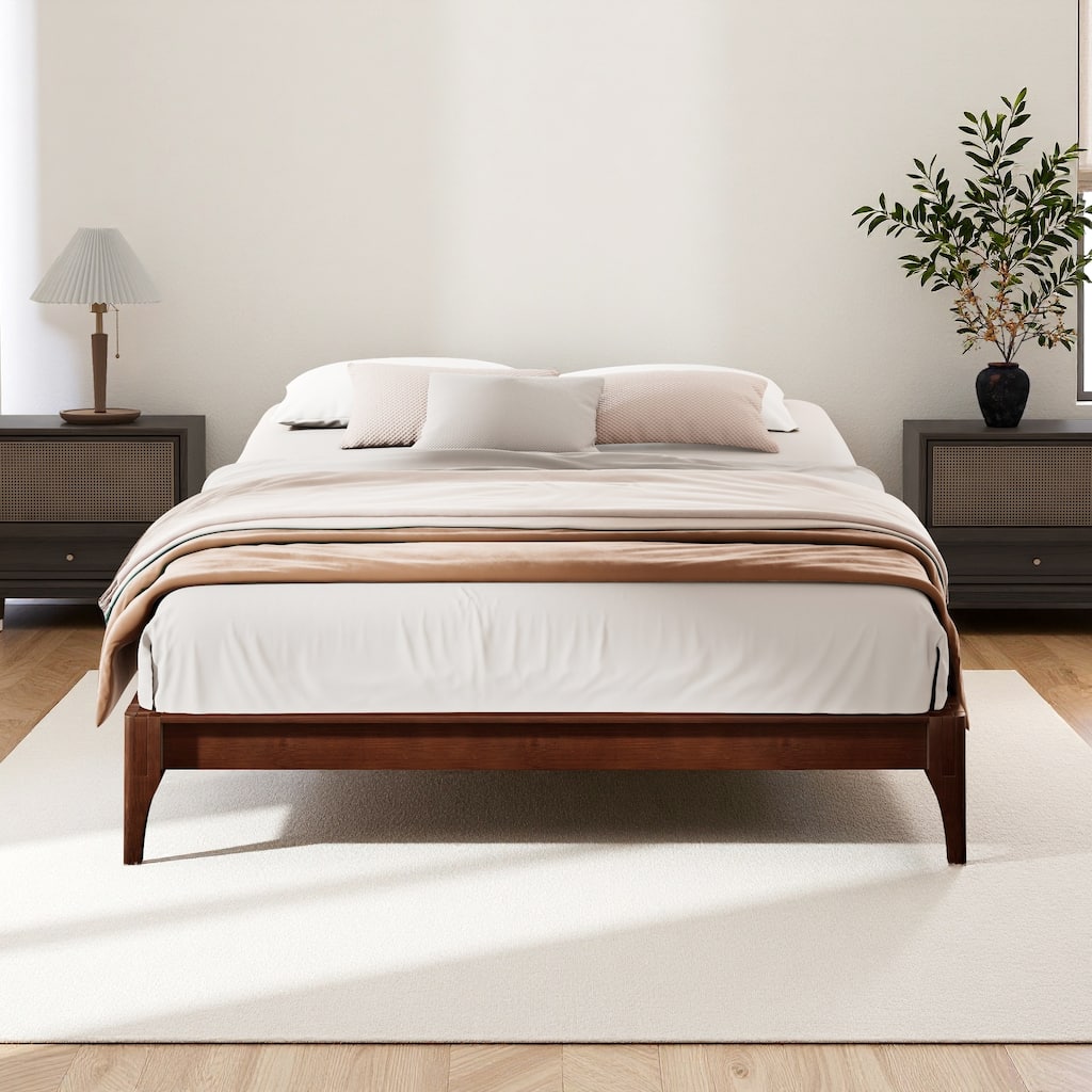 12 Inch Solid Dry Bamboo Wood Platform Bed Frame, with Wood Slat Support