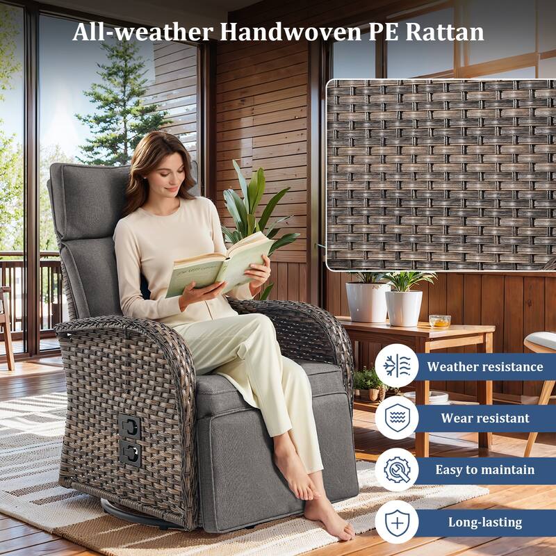 Pocassy Lounge Chair Swivel Reclining Chair with Adjustable Backrest