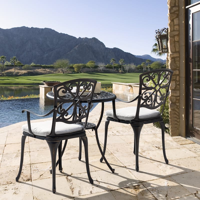 Outdoor 3-Piece Cast Aluminum Patio Set with Cushions and Umbrella Hole