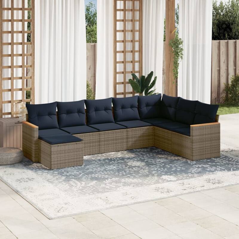 vidaXL Patio Sofa Set with Cushions Outdoor Conversation Furniture Poly Rattan - 24.4x 24.4x 27.2 - Grey-Without table