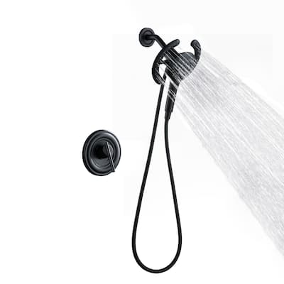 Magnetic 2-in-1 Rainfall Shower System - 4-Spray 7.5 in. Wall Mount Dual Fixed and Handheld Shower Head in Matte Black