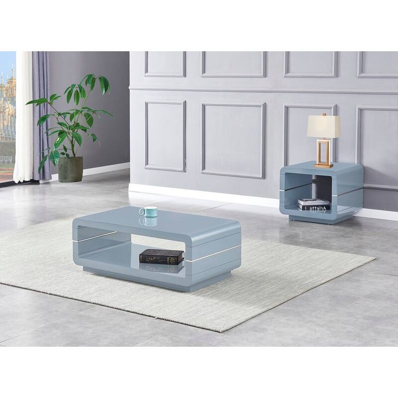 Best Quality 2 Piece Modern Coffee Table Set - CT + ET - LightGrey - MDF