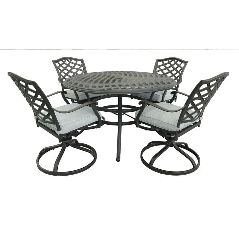 Torino Aluminum 5 Piece Round Dining Set with 4 Swivel Rockers