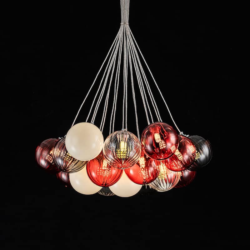 23.6''W Chrome Modern Hand Blown Colored Glass Balls Chandelier
