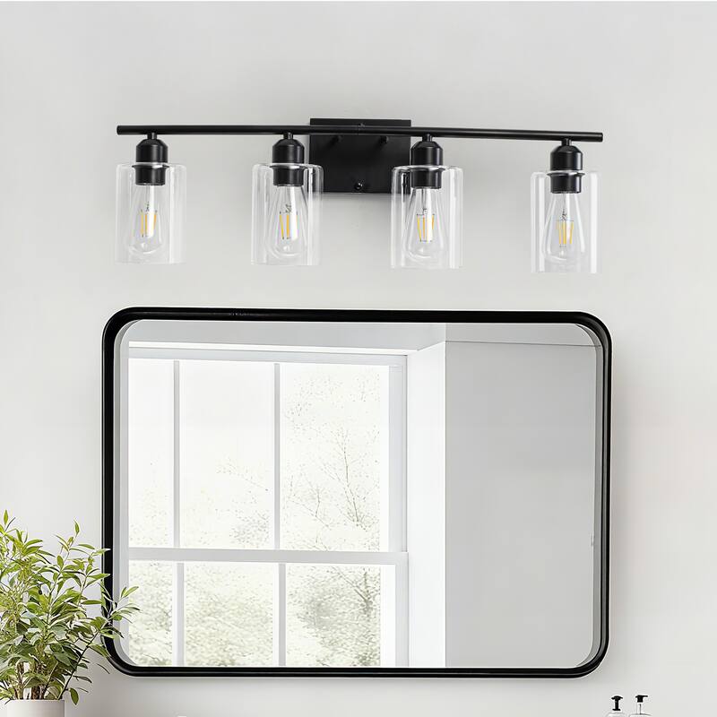 4-Light Modern Dimmable Vanity Light with Clear Glass Shade - Matte Black