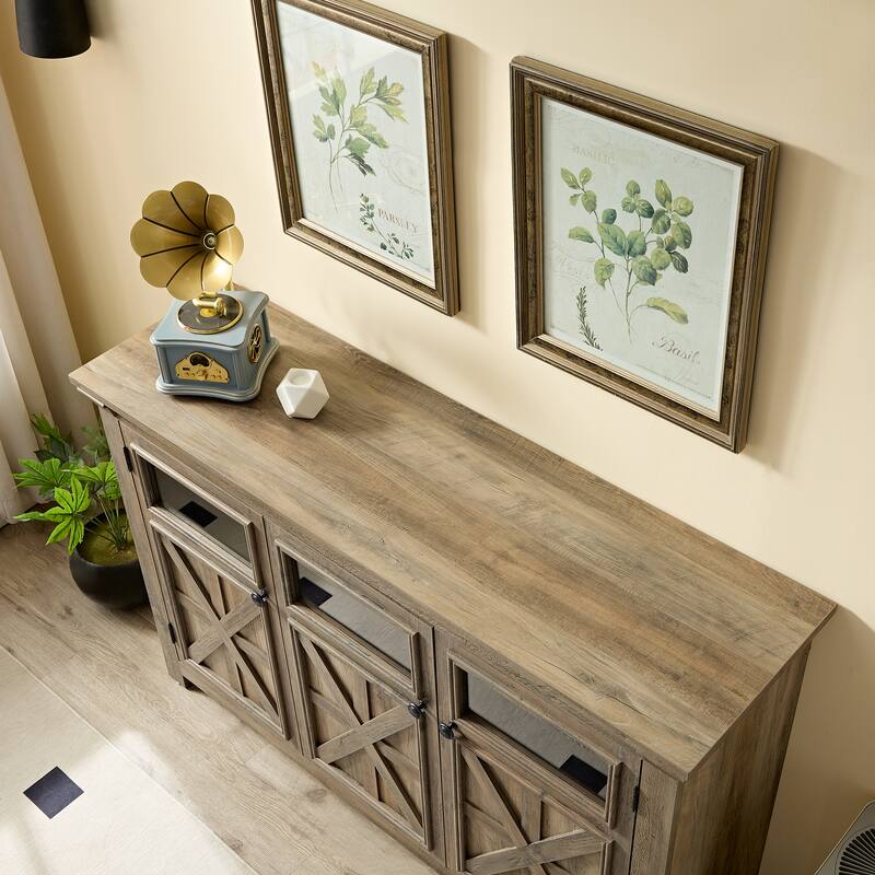 Farmhouse Buffet Cabinet TV Stand with Barn Design, 3 Doors & Metal Handles for Dining Room or Coffee Bar