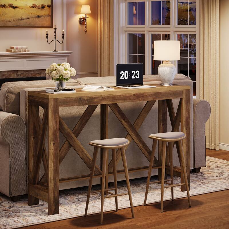 63-Inch Farmhouse Counter Height Bar Table with Sturdy Wooden frame - 63" L x 15.7" W x 39.37" H