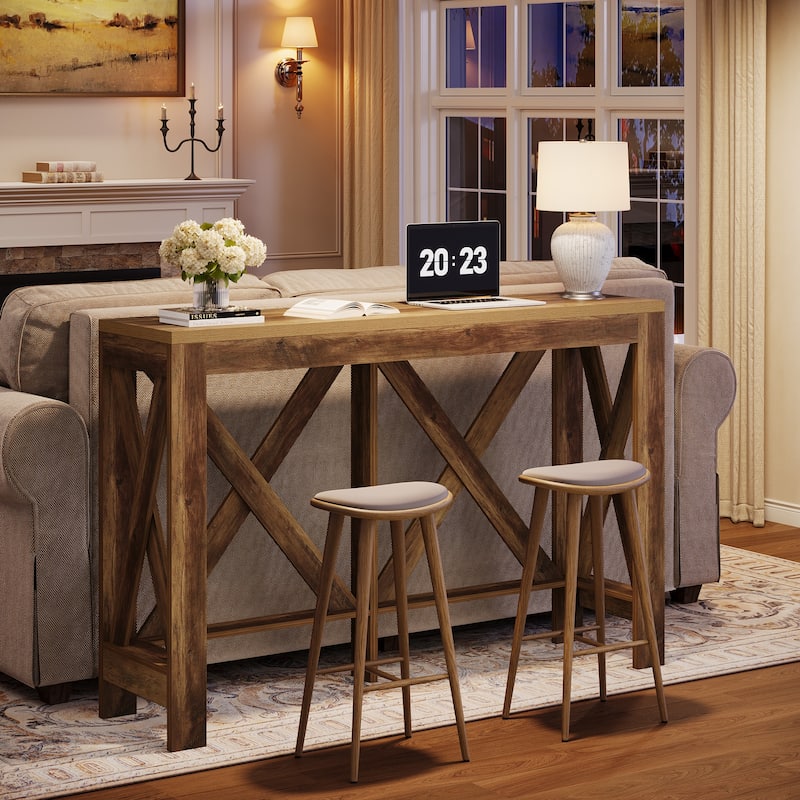 63-Inch Narrow Counter Height Bar Table with Sturdy Base - 63" L x 15.7" W x 39.37" H