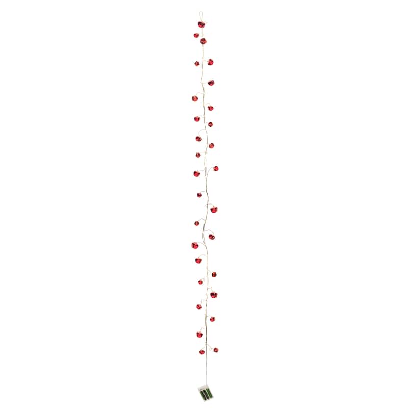 58-Inch Lighted Sleigh Bell Garland Red & Gold Iron with Warm White LED Lights - Set of 2 - 58” (L) x 3” (W) x 1.5” (H)