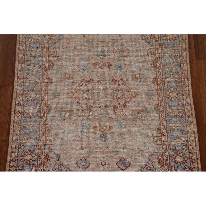 Hand Knotted Oriental 100% Wool Carpet Transitional Geometric Peach Oushak Area Rug - 3' 10'' X 2' 9''