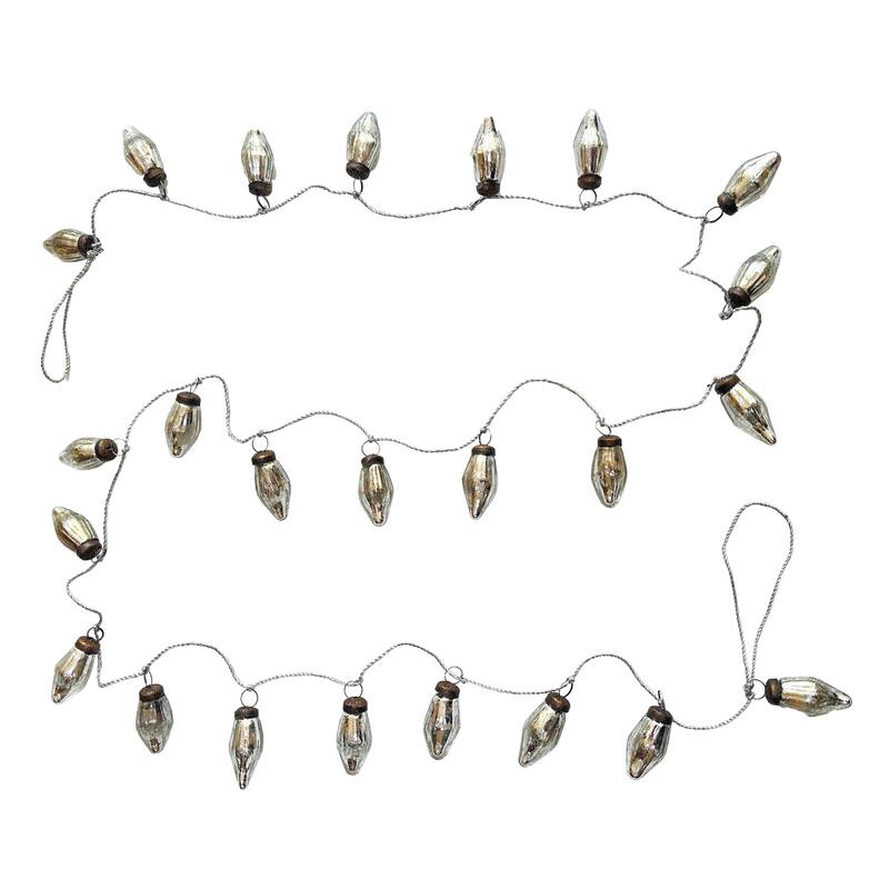 Mercury Glass Ornament Garland with Cord - 72.0"L x 0.75"W x 1.5"H - Silver